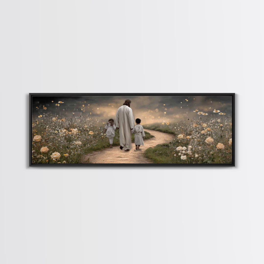 Gentle Path Blessing | Framed Canvas Print | Panoramic Painting | Christian Wall Art | Jesus Art Print | Christian Art Canvas