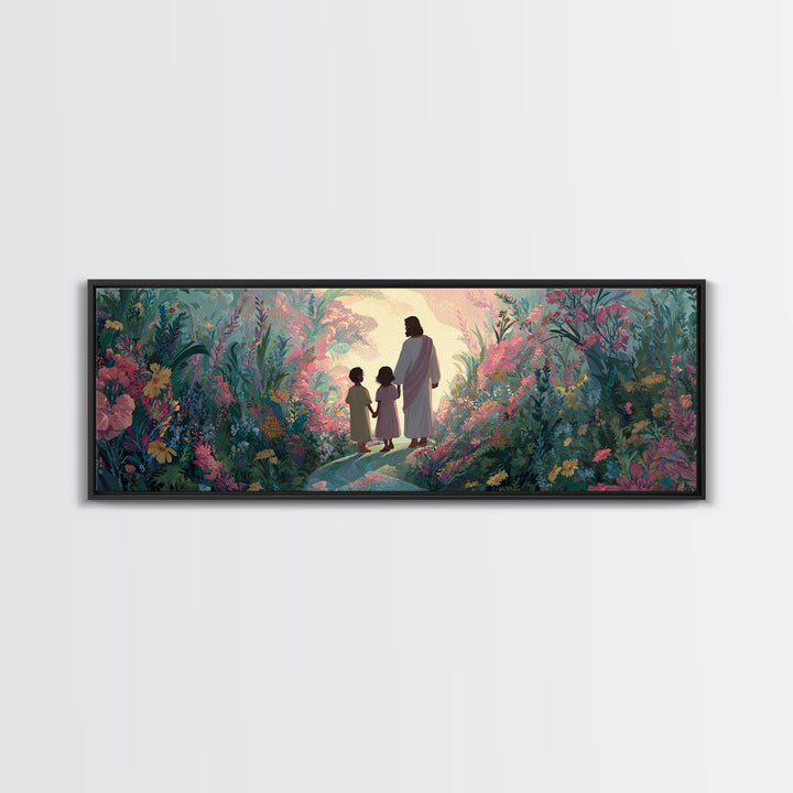 Garden Of Promise – Framed Canvas Print – Panoramic Art – Christian Painting – Jesus Art Print – Christian Wall Art