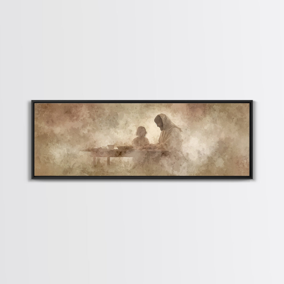 Heavenly Table Grace, Framed Canvas Print, Christian Art Canvas, Jesus Painting, Panoramic Wall Art, Christian Wall Art, Christmas Art, Chr