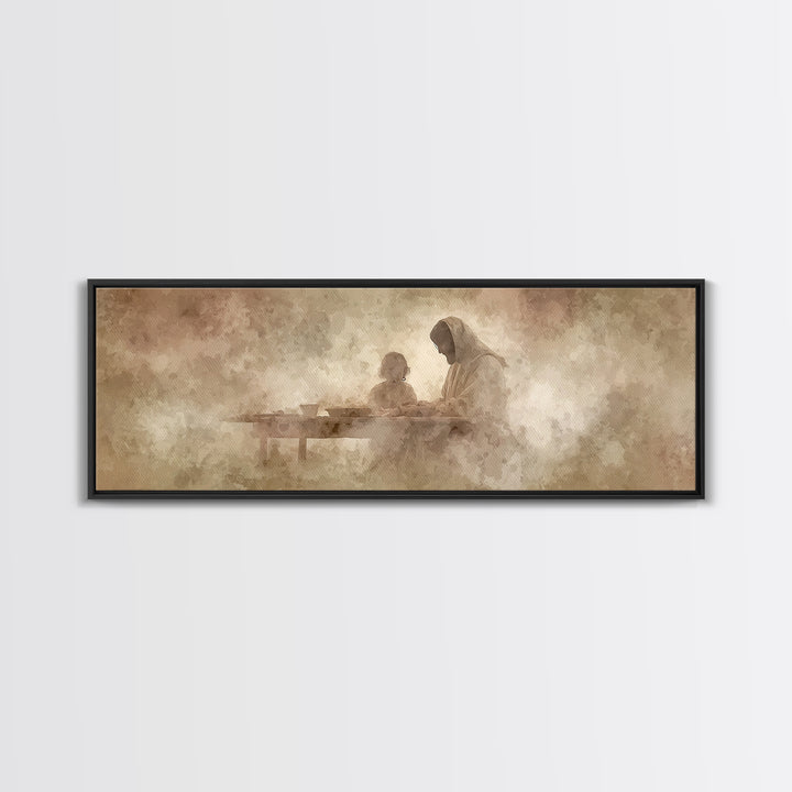 Heavenly Table Grace, Framed Canvas Print, Christian Art Canvas, Jesus Painting, Panoramic Wall Art, Christian Wall Art, Christmas Art, Chr