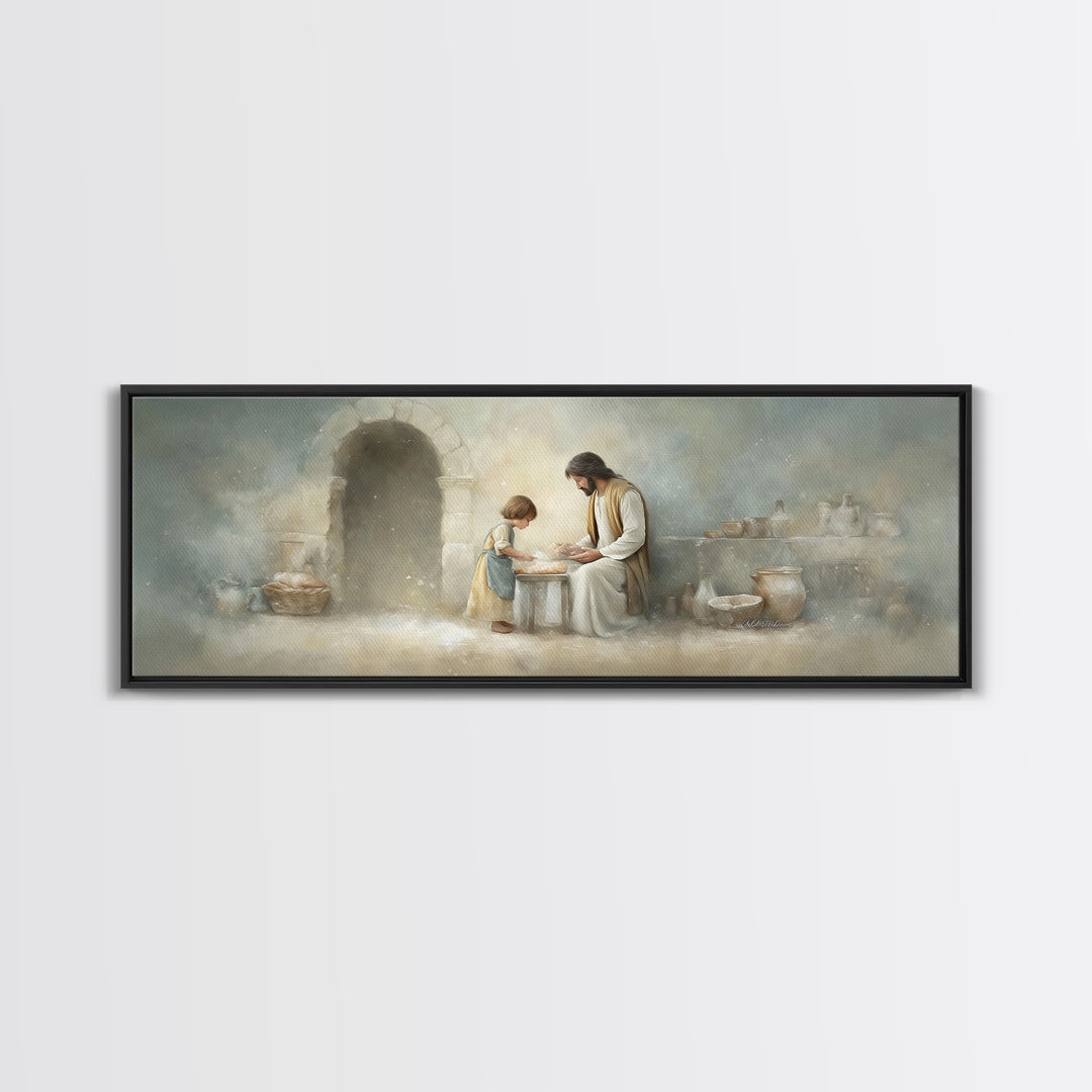 Sacred Kitchen Light, Framed Canvas Print, Christian Wall Art, Jesus Painting, Panoramic Frame, Christian Decor, Christian Art Canvas, Chri