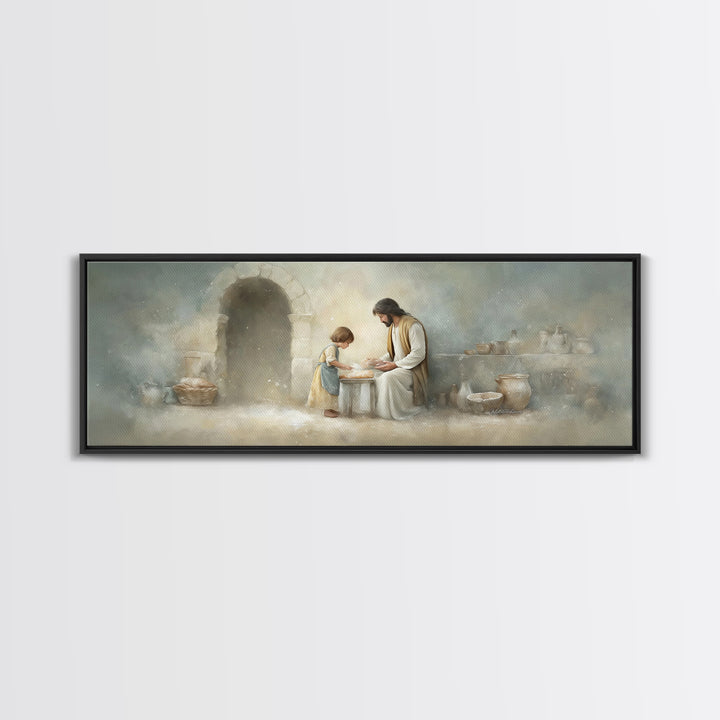 Sacred Kitchen Light, Framed Canvas Print, Christian Wall Art, Jesus Painting, Panoramic Frame, Christian Decor, Christian Art Canvas, Chri