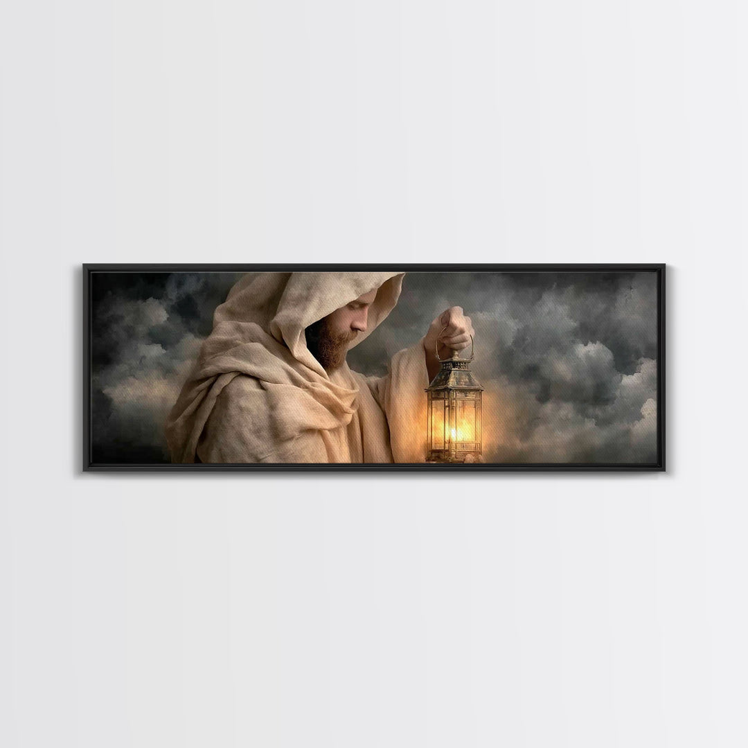 Sacred Lantern Light – Framed Canvas Print – Christian Wall Art – Panoramic Painting – Jesus Painting – Christian Art Canvas – Christian De