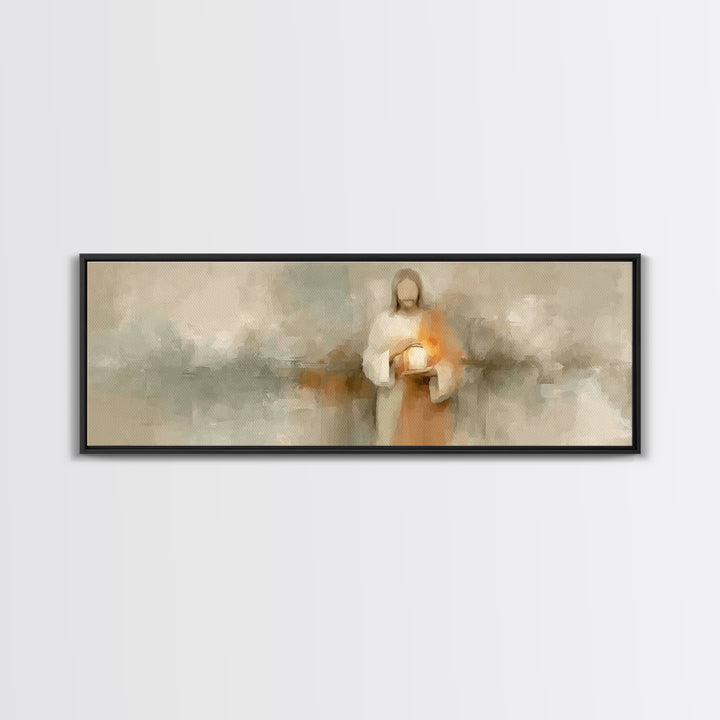 The Eternal Flame, Framed Canvas Print, Christian Art Canvas, Panoramic Art, Jesus Painting, Christian Wall Art, Christian Decor, Christmas