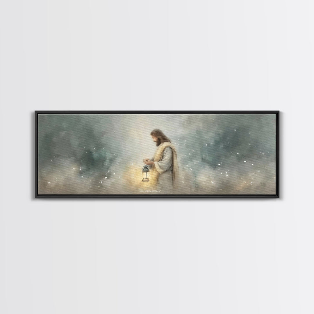 Lantern Of Peace – Framed Canvas Print – Panoramic Art – Christian Art Canvas – Christian Wall Art – Jesus Painting – Christian Christmas A