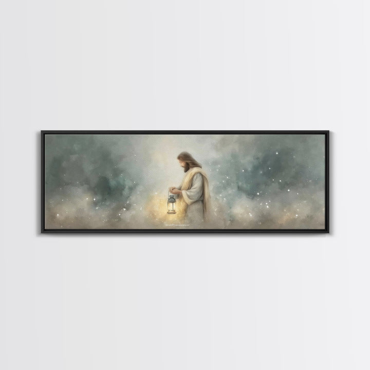 Lantern Of Peace – Framed Canvas Print – Panoramic Art – Christian Art Canvas – Christian Wall Art – Jesus Painting – Christian Christmas A