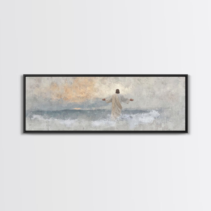 Waves Of Glory, Framed Canvas Print, Panoramic Wall Art, Christian Art Canvas, Christian Wall Art, Jesus Painting, Christian Decor, Christm