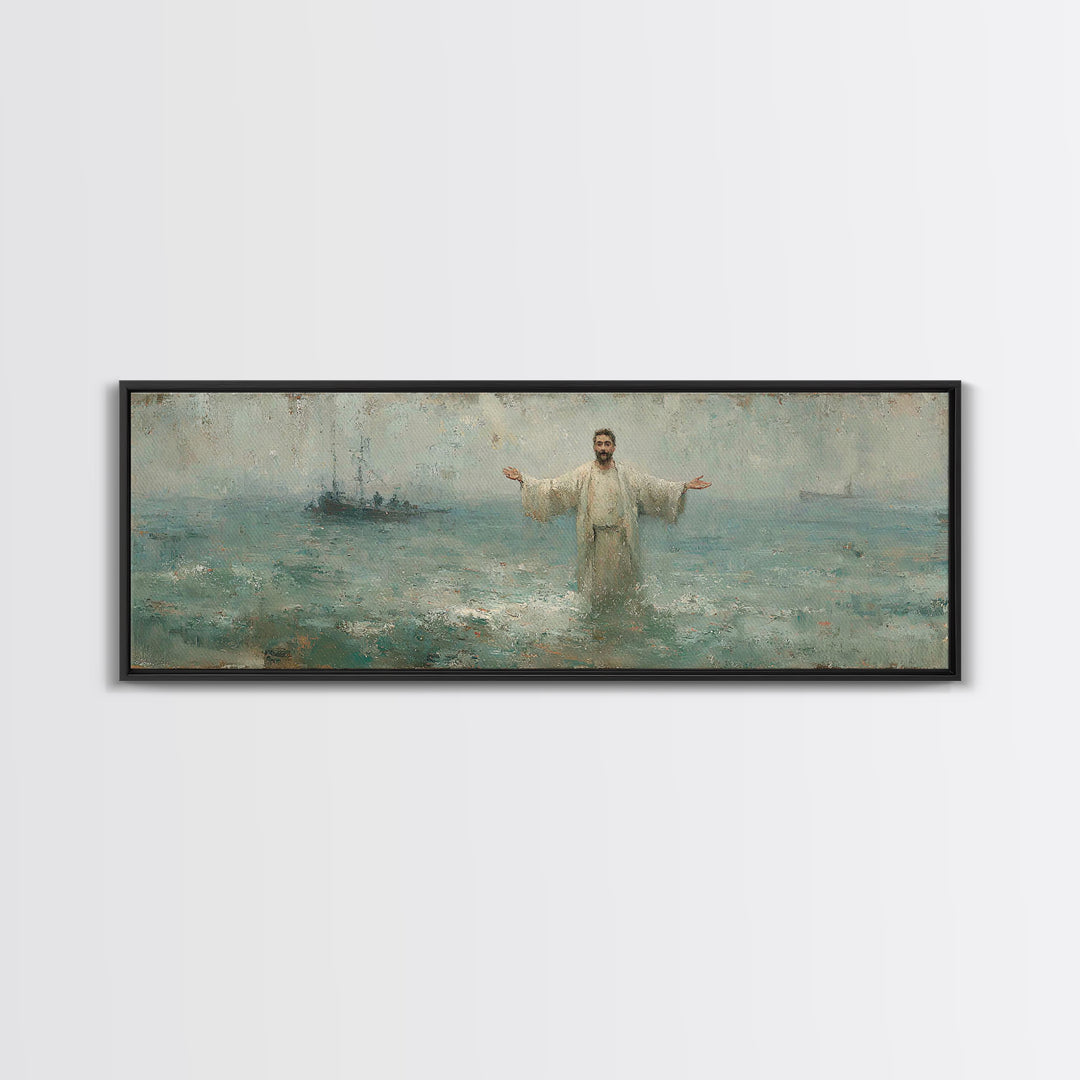 Waves Of Mercy – Framed Canvas Print – Panoramic Art – Christian Wall Art – Jesus Painting – Christian Art Canvas – Christian Christmas Art