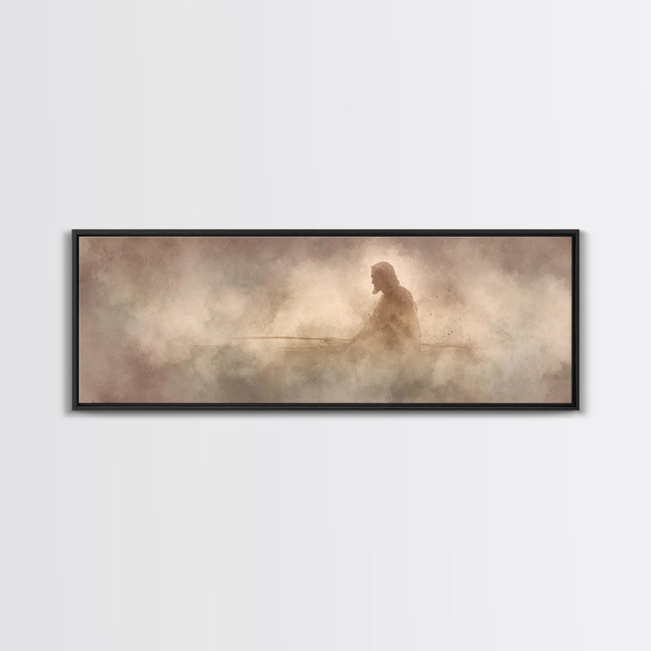Eternal Stillness, Framed Canvas Print, Panoramic Print, Christian Art, Jesus Painting, Christian Wall Art, Modern Christian Art
