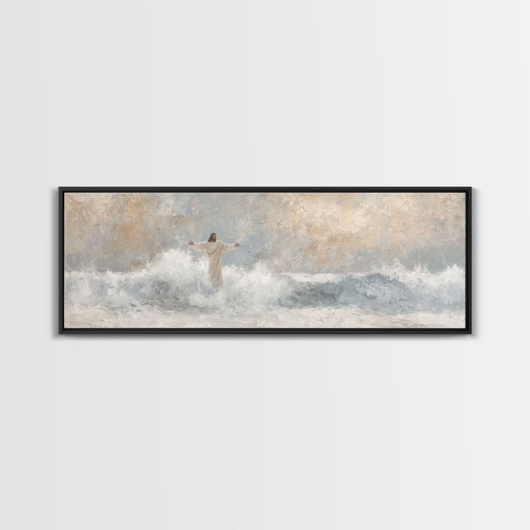 Majestic Tide, Framed Canvas Print, Panoramic Frame, Christian Wall Art, Christian Art Canvas, Jesus Painting, Large Christian Painting