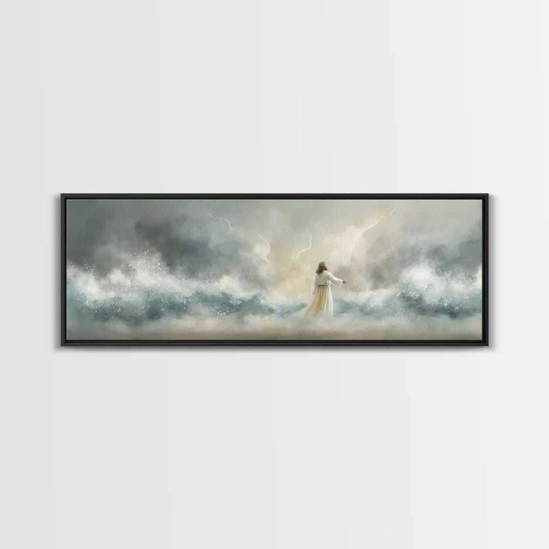 Storm Of Grace – Framed Canvas Print – Panoramic Art – Christian Wall Art – Jesus Painting – Christian Art Canvas – Christian Christmas Art