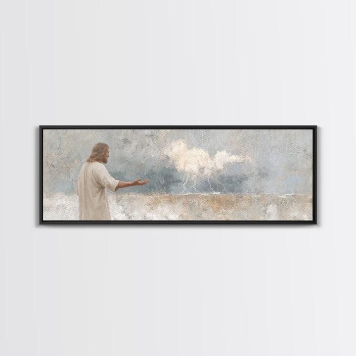 Heaven’s Thunder, Framed Canvas Print, Panoramic Print, Christian Art Canvas, Christian Wall Art, Jesus Painting, Modern Christian Art