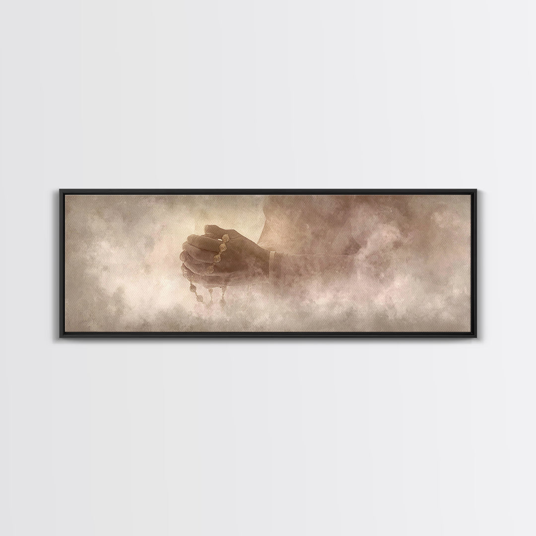 Sacred Hands Hope | Framed Canvas Print | Christian Art Canvas | Christian Wall Art | Panoramic Art | Jesus Painting | Christmas Art