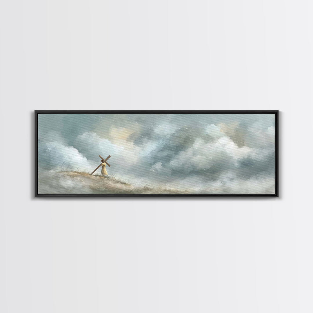 Burden Of Love | Framed Canvas Print | Christian Art Work | Jesus Painting | Panoramic Painting | Large Christian Art | Christian Decor