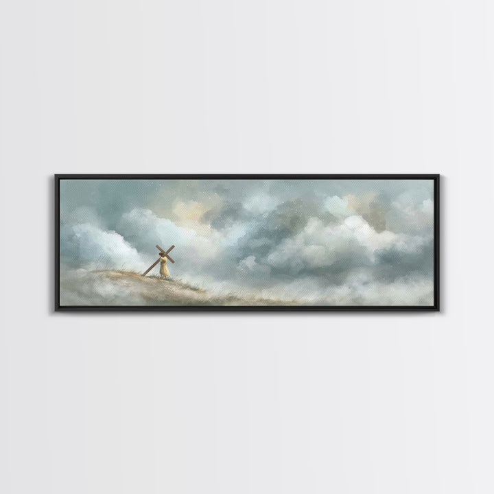 Burden Of Love | Framed Canvas Print | Christian Art Work | Jesus Painting | Panoramic Painting | Large Christian Art | Christian Decor