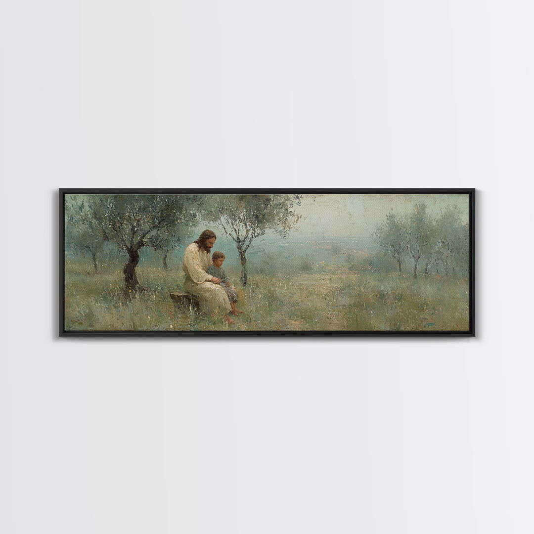 Quiet Steps Home – Framed Canvas Print – Christian Art Canvas – Jesus Painting – Panoramic Frame – Christian Wall Art – Christian Gift