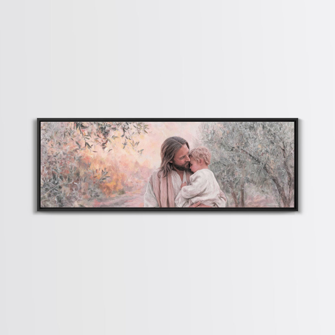 Tender Shepherd | Framed Canvas Print | Christian Art Canvas | Jesus Painting | Panoramic Wall Art | Christian Decor | Christian Art