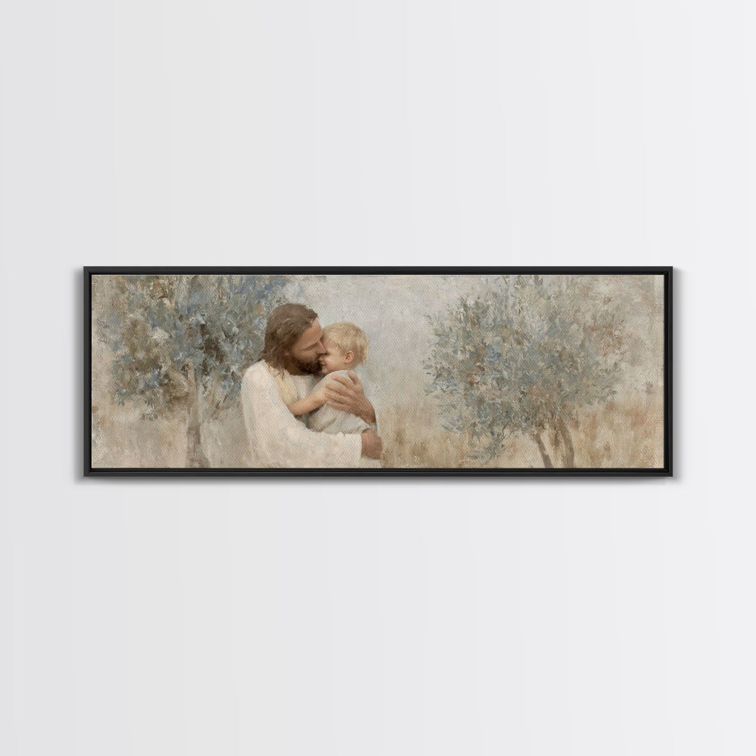 Eternal Embrace – Framed Canvas Print – Jesus Painting – Christian Wall Art – Panoramic Painting – Christian Art Print – Christian Decor