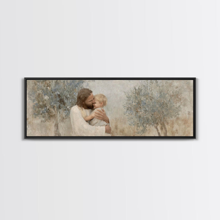Eternal Embrace – Framed Canvas Print – Jesus Painting – Christian Wall Art – Panoramic Painting – Christian Art Print – Christian Decor