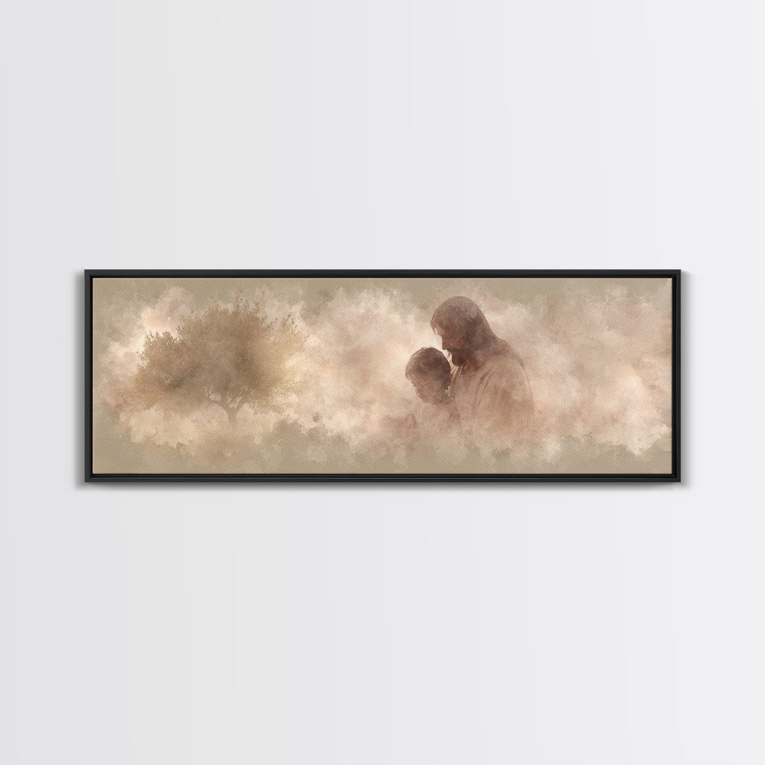 Hearts At Rest, Framed Canvas Print, Christian Art Canvas, Jesus Painting, Panoramic Frame, Large Christian Art, Christian Wall Art