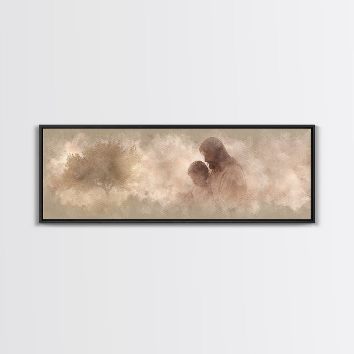 Hearts At Rest, Framed Canvas Print, Christian Art Canvas, Jesus Painting, Panoramic Frame, Large Christian Art, Christian Wall Art