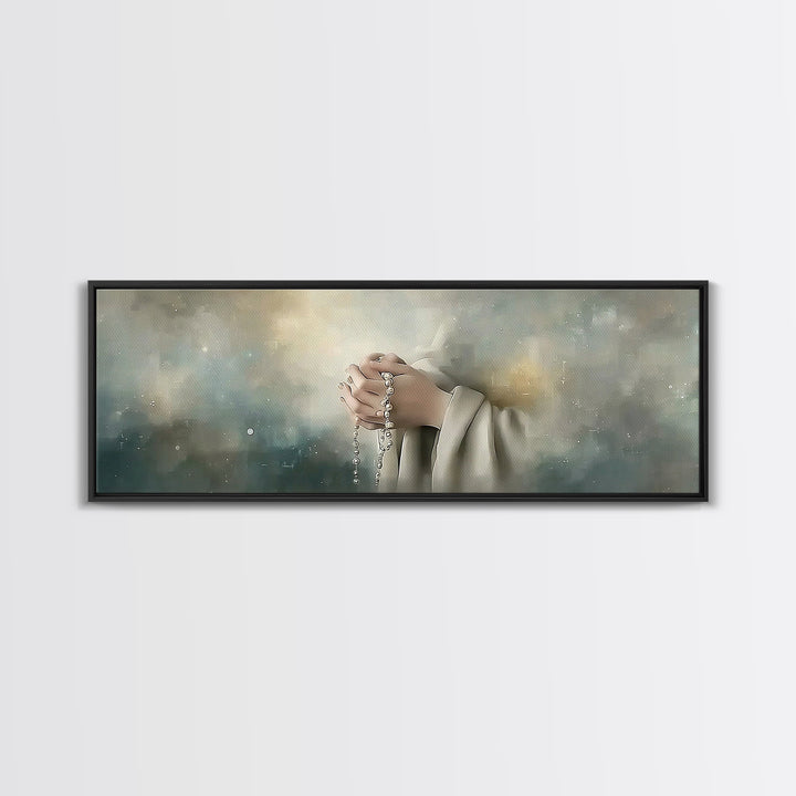 Heavenly Rosary Peace, Framed Canvas Print, Christian Wall Art, Christian Art Canvas, Panoramic Painting, Jesus Painting, Christmas Art