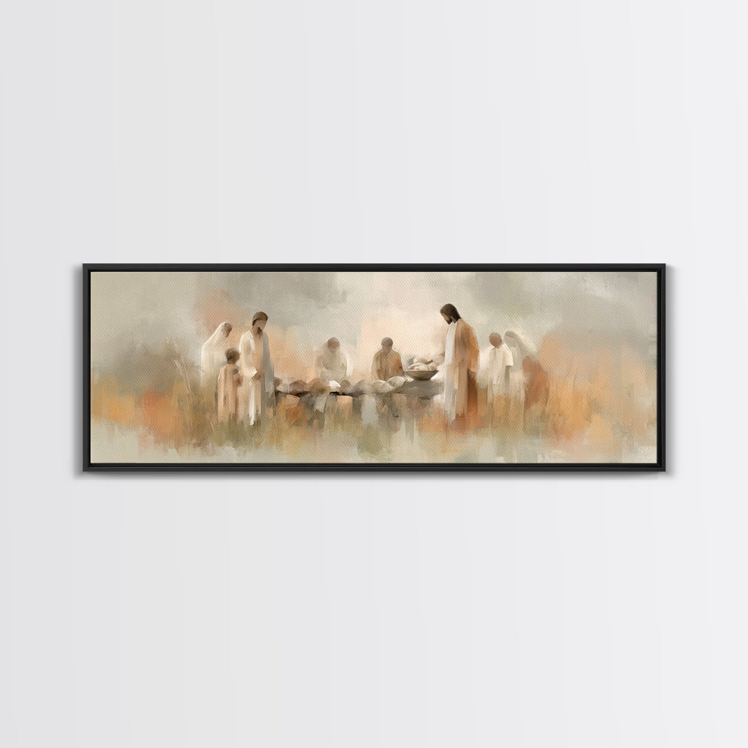 Bread Of Blessing – Framed Canvas Print – Christian Wall Art – Christian Art Canvas – Panoramic Art – Jesus Painting – Christian Decor