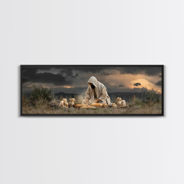 Miracle Of Provision, Framed Canvas Print, Christian Art Canvas, Panoramic Wall Art, Jesus Painting, Christian Art, Christian Gift Ideas