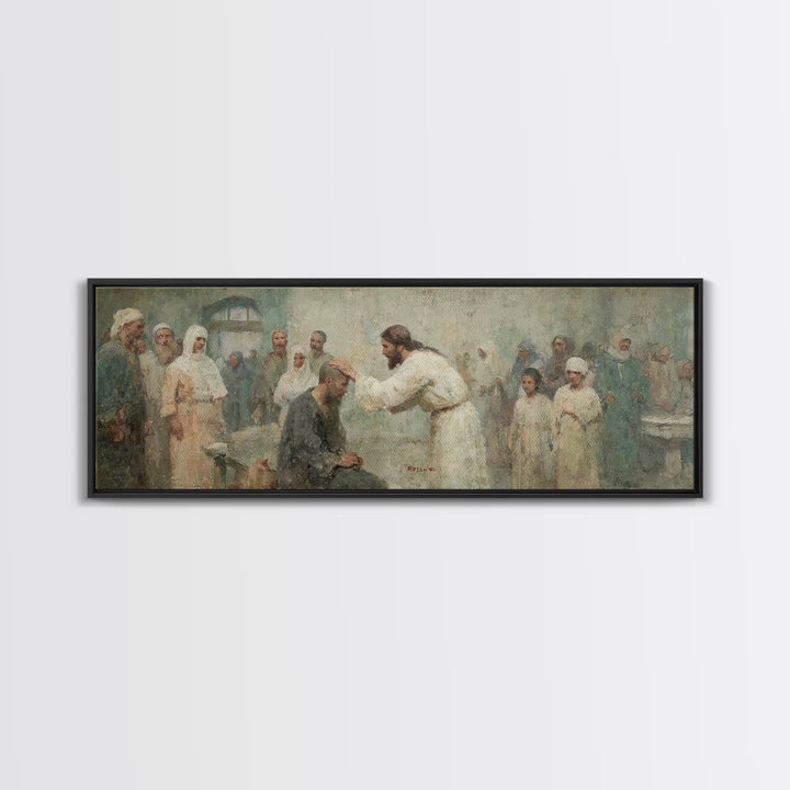 Healing Grace Path, Framed Canvas Print, Christian Art Print, Jesus Painting, Panoramic Art, Christian Wall Art, Christian Decor