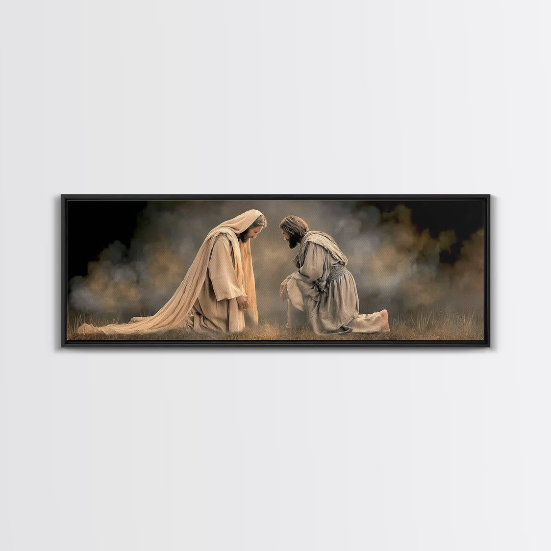 Silent Devotion – Framed Canvas Print – Christian Paintings – Jesus Art Print – Panoramic Wall Art – Modern Christian Art – Christian Home