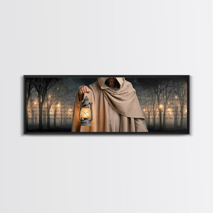 Radiant Shepherd | Framed Canvas Print | Jesus Canvas Art | Panoramic Art | Christian Wall Art | Christian Art Painting | Christian Decor