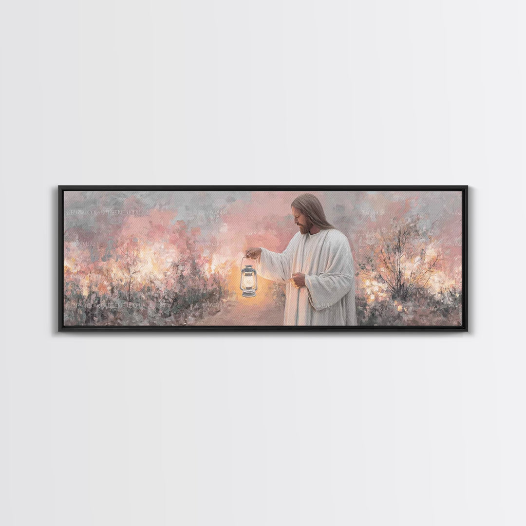 Calming The Night, Framed Canvas Print, Christian Art Work, Jesus Painting Canvas, Panoramic Wall Art, Christian Decoration, Modern Christi