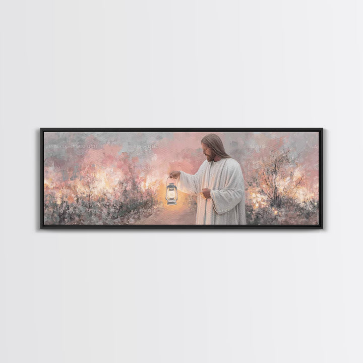 Calming The Night, Framed Canvas Print, Christian Art Work, Jesus Painting Canvas, Panoramic Wall Art, Christian Decoration, Modern Christi