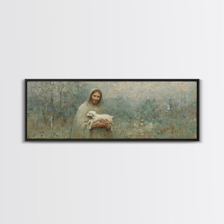 Pasture Of Peace, Framed Canvas Print, Panoramic Art, Christian Wall Art, Jesus Art Canvas, Christian Painting, Christian Decor