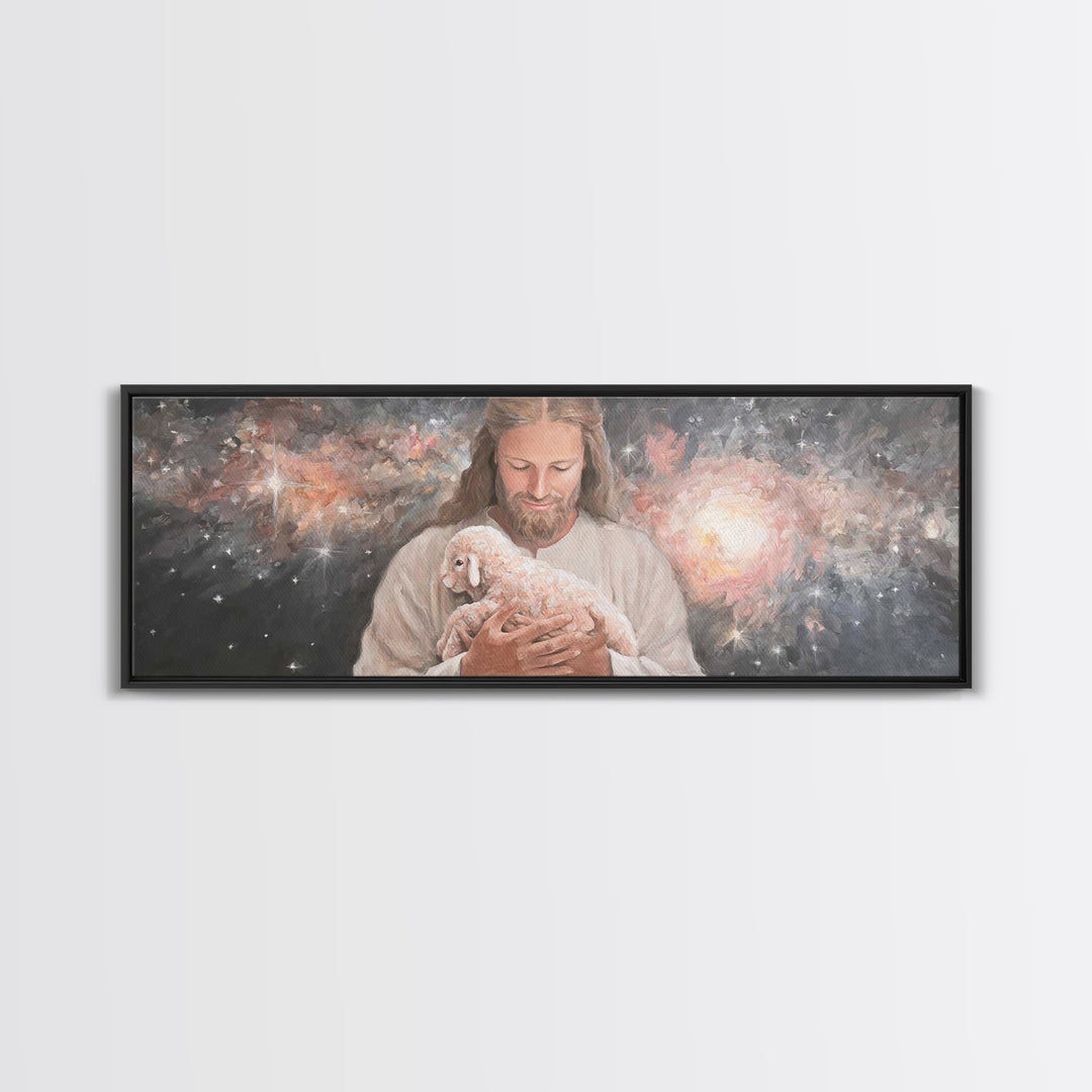 Galactic Embrace, Framed Canvas Print, Panoramic Painting, Jesus Art Print, Christian Wall Art, Christian Art Canvas, Christian Gift