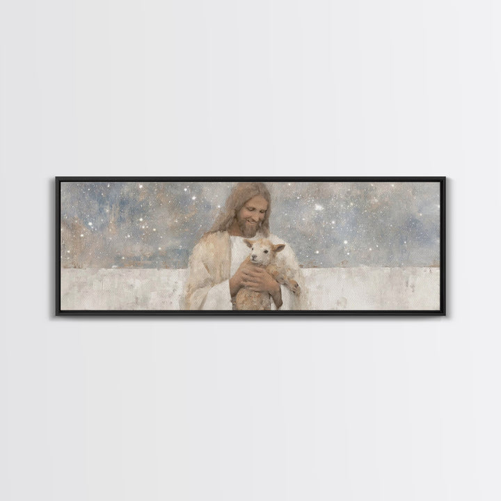 Cosmic Shepherd Light – Framed Canvas Print – Panoramic Art – Christian Art Canvas – Jesus Painting – Christian Wall Art – Subtle Christian
