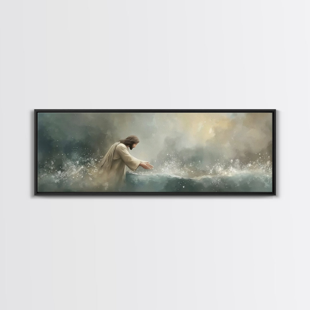 Heavenly Waters – Framed Canvas Print – Christian Wall Art – Jesus Painting – Panoramic Art – Christian Art Canvas – Christian Decor