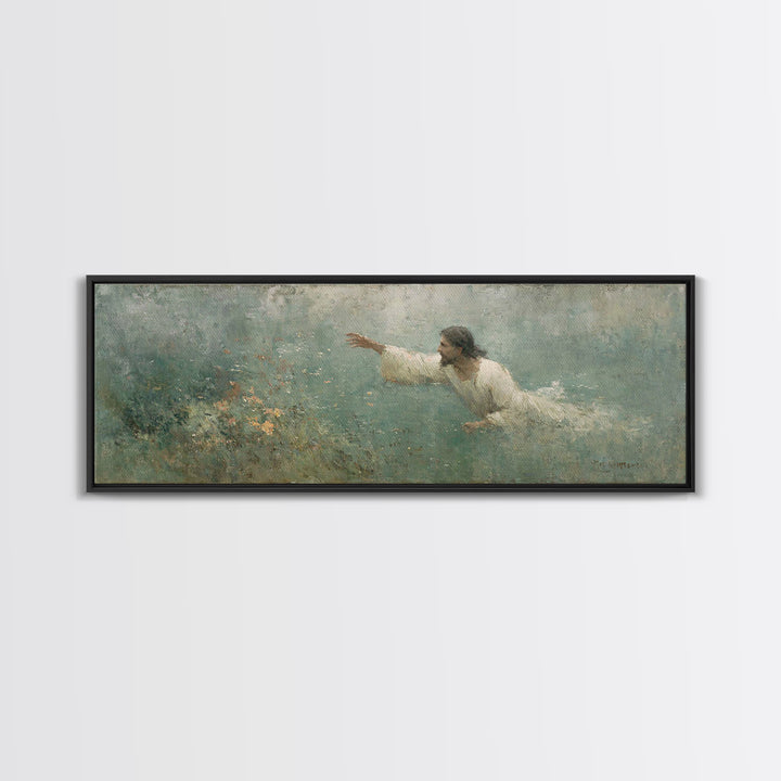 Redeeming Reach, Framed Canvas Print, Jesus Painting, Panoramic Wall Art, Christian Art Canvas, Christian Wall Art, Christian Gift Ideas