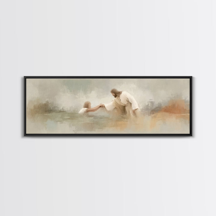 Saving Grace | Framed Canvas Print | Christian Art Canvas | Panoramic Print | Jesus Painting | Christian Wall Art | Modern Christian Art