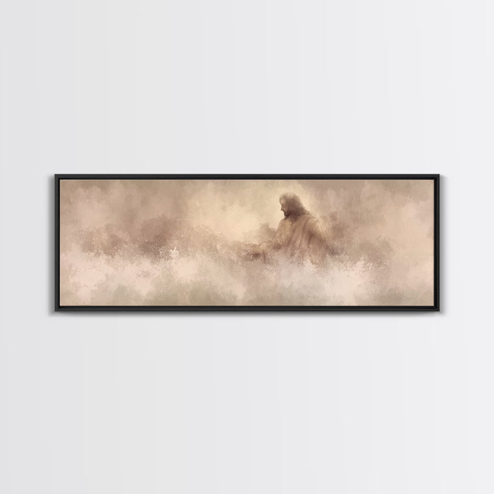 Graceful Rescue, Framed Canvas Print, Panoramic Frame, Christian Art Canvas, Jesus Painting, Christian Decor, Christian Wall Art