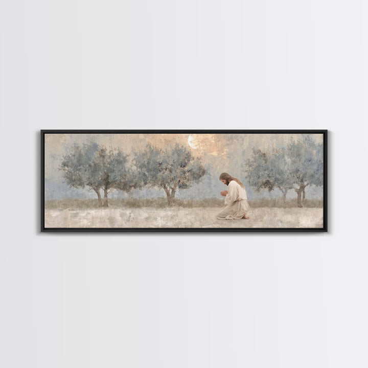 Midnight Prayer | Framed Canvas Print | Christian Wall Art | Jesus Painting | Panoramic Art | Christian Art Canvas | Subtle Christian Art