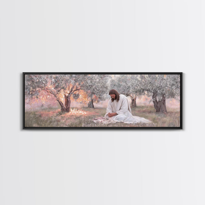 Quiet Devotion, Framed Canvas Print, Christian Art Canvas, Panoramic Painting, Jesus Painting, Christian Wall Art, Modern Christian Art