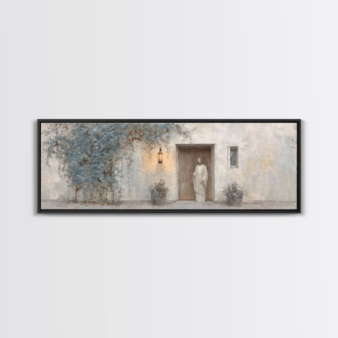 Holy Visitor | Framed Canvas Print | Christian Art | Jesus Painting | Panoramic Art | Christian Decor | Christian Gift | Large Christian Ar