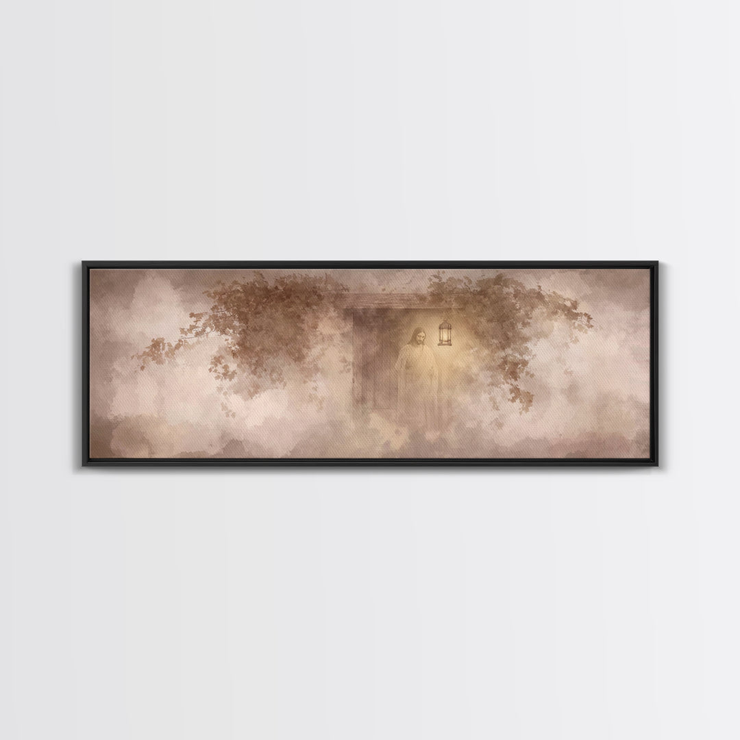 Autumn At The Door – Framed Canvas Print – Christian Art – Jesus Painting – Panoramic Art – Christian Decor – Christian Gift – Large Christ