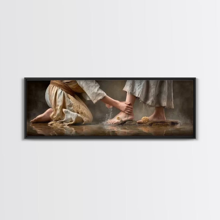 Servant’s Devotion | Framed Canvas Print | Christian Art Canvas | Christian Wall Art | Panoramic Art | Christian Painting | Jesus Painting