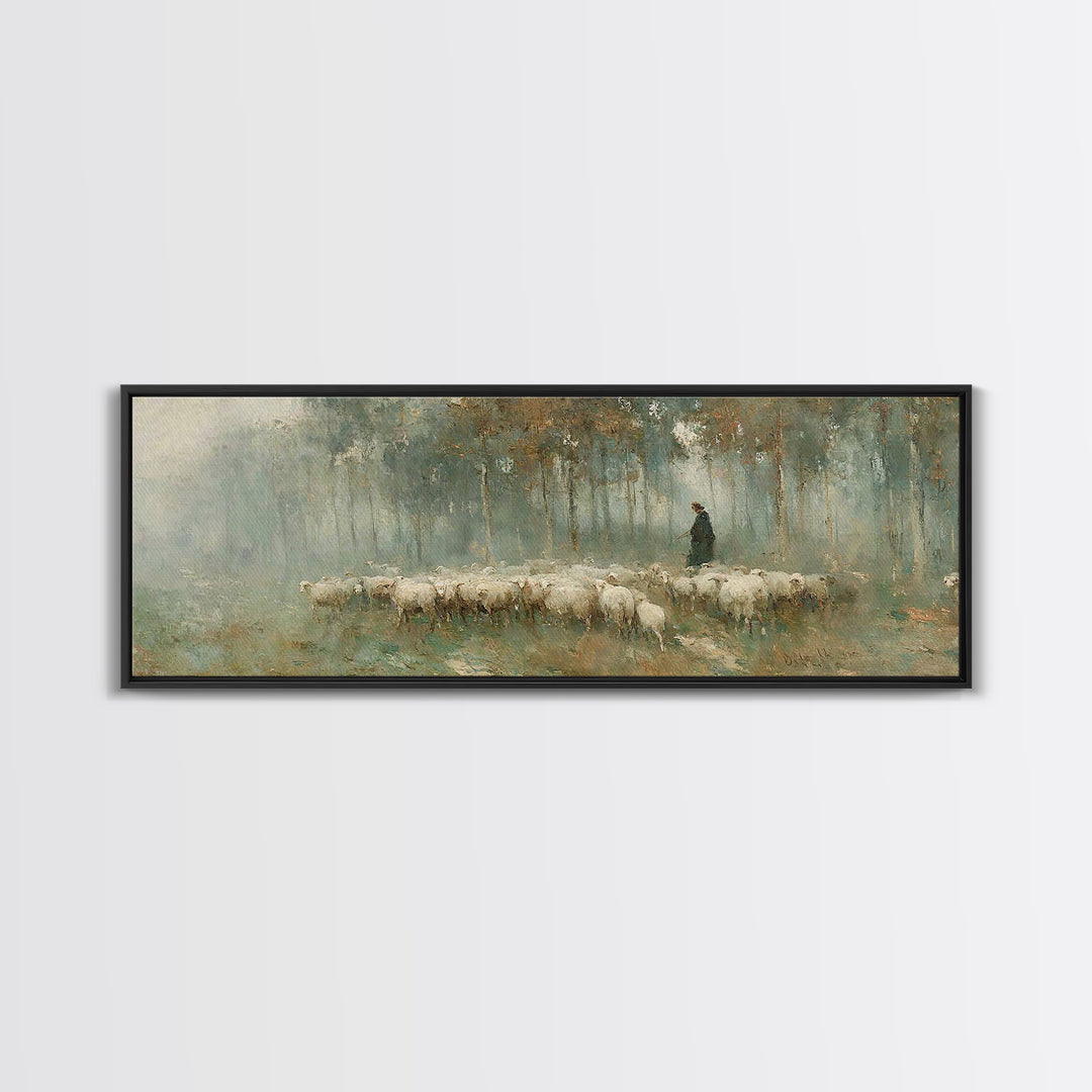 Gentle Shepherd Path – Framed Canvas Print – Panoramic Art – Christian Wall Art – Christian Art Canvas – Jesus Painting – Christmas Art