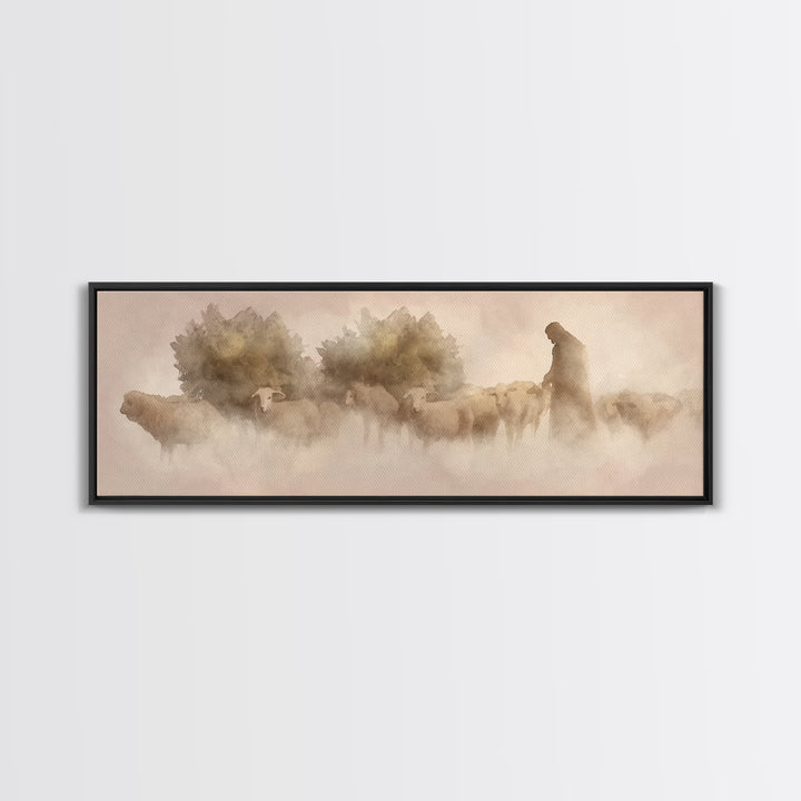 Shepherd Of Dawn | Framed Canvas Print | Panoramic Frame | Christian Art Canvas | Jesus Wall Art | Christmas Art | Christian Gift Ideas