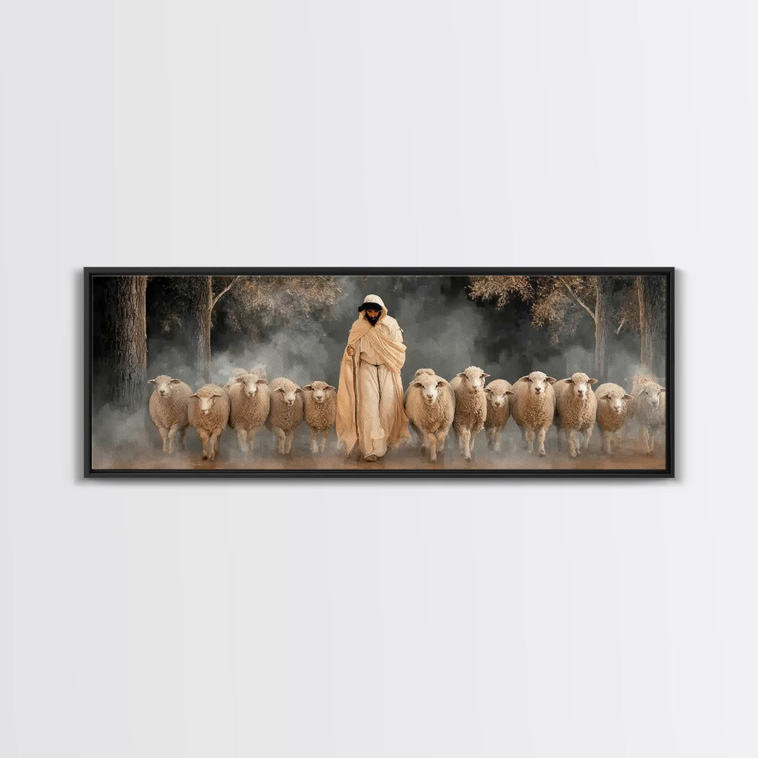 Holy Guardian Peace, Framed Canvas Print, Panoramic Wall Art, Jesus Painting Canvas, Christian Art Print, Christian Christmas Art, Christia