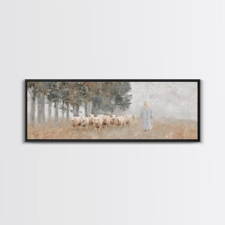 Pasture Of Hope | Framed Canvas Print | Panoramic Art | Christian Art Canvas | Jesus Painting | Christian Christmas Decor | Subtle Christia