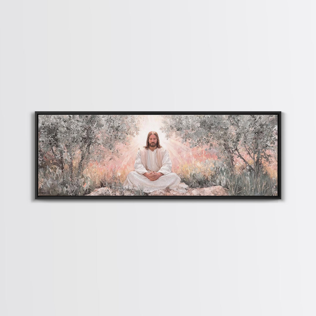 Garden Of Holy Rest, Framed Canvas Print, Panoramic Print, Christian Art Work, Jesus Canvas Art, Christian Wall Art, Christmas Art Framed